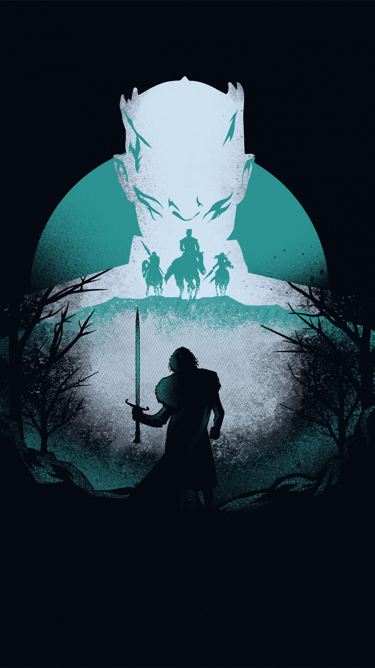 Обои Джон Сноу, Ночной Король, Игра Престолов - 8 сезон, зеленый, синий в разрешении 750x1334