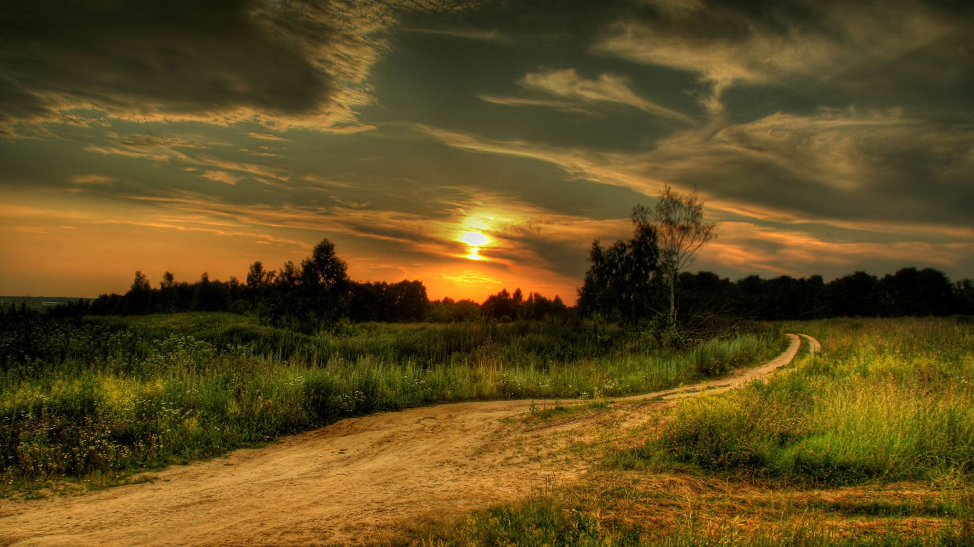 Обои природа, утро, вечер, облако, сельский район в разрешении 1366x768