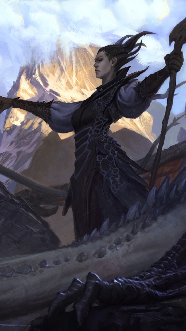 Обои арт, фэнтези, концепт арт, живопись, дракон в разрешении 720x1280