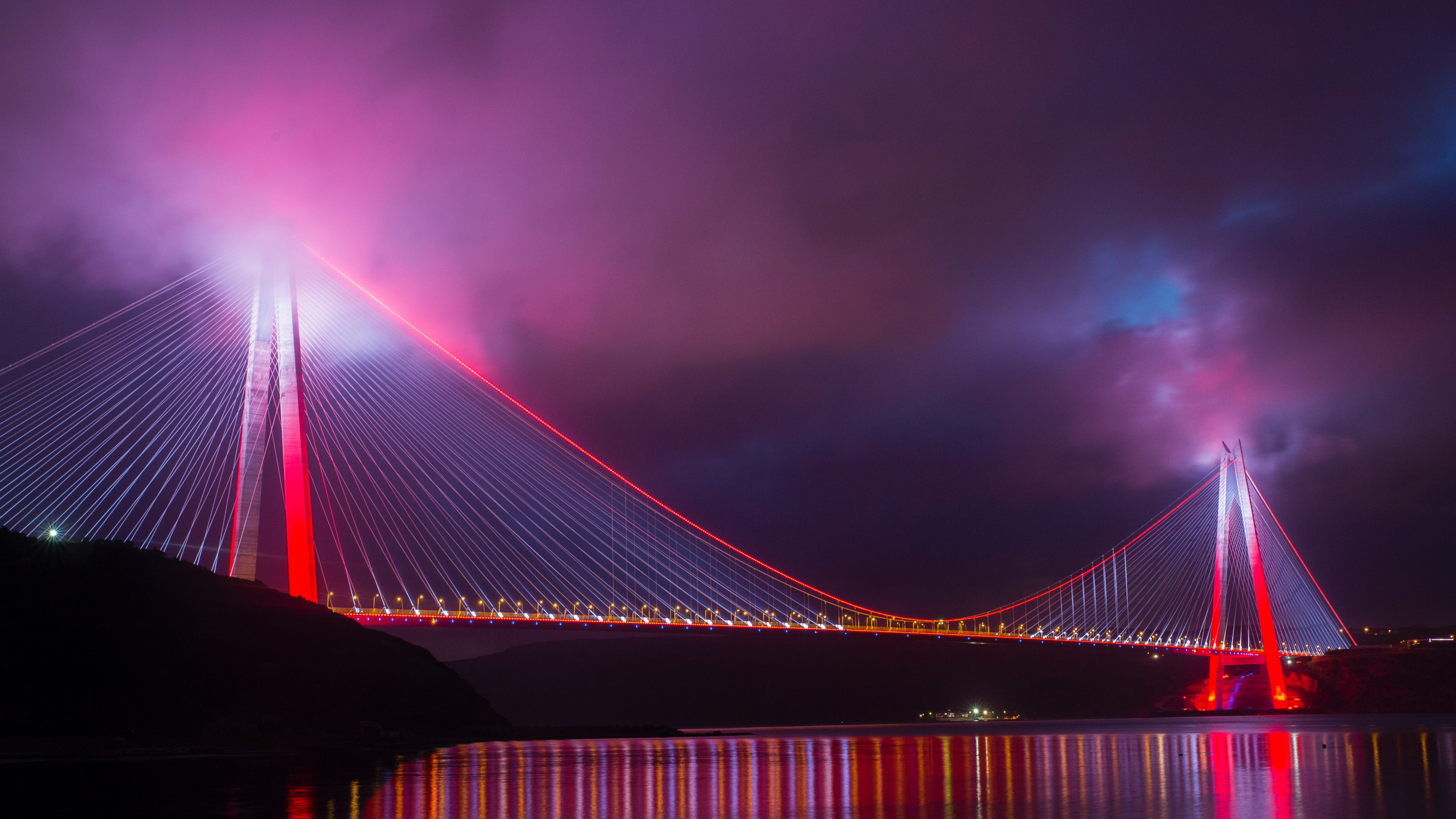 Обои подвесной мост, вантовый мост, мост, свет, отражение в разрешении 3840x2160