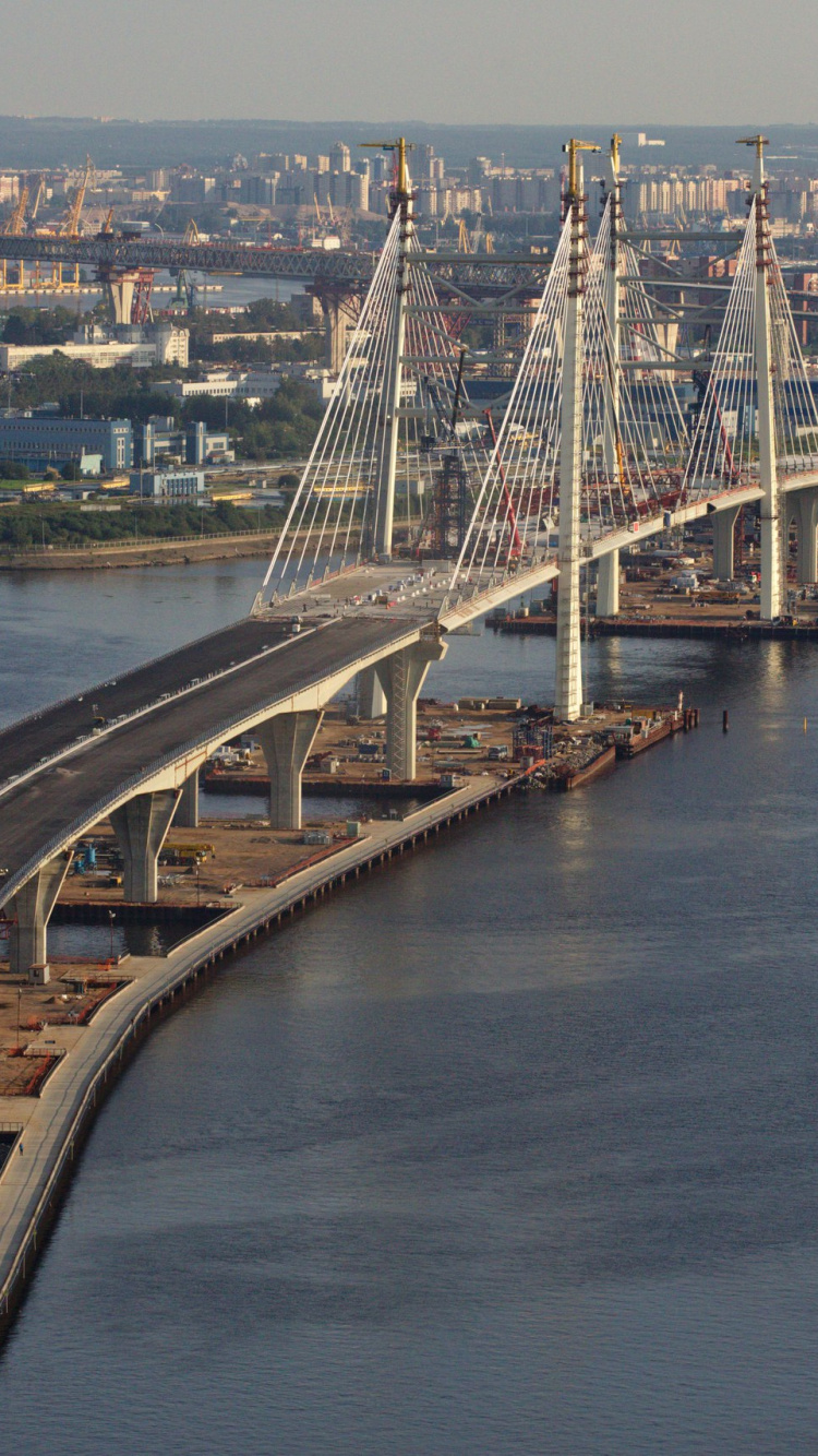 Обои мост, Западный Скоростной Диаметр, дорога, вода, город в разрешении 750x1334