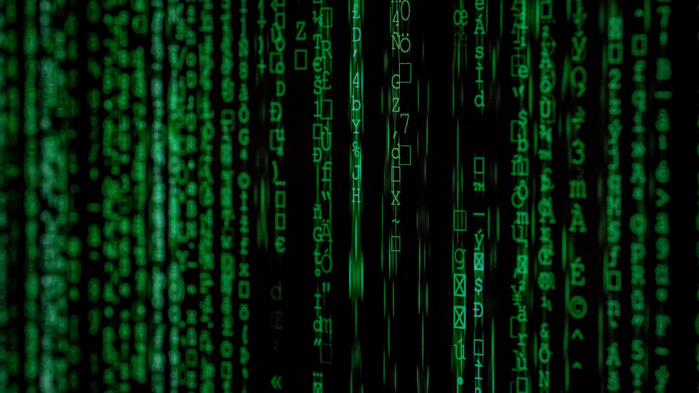 Обои зеленый, узор, зеленый кодирование, Информационные технологии, уязвимость в разрешении 1366x768