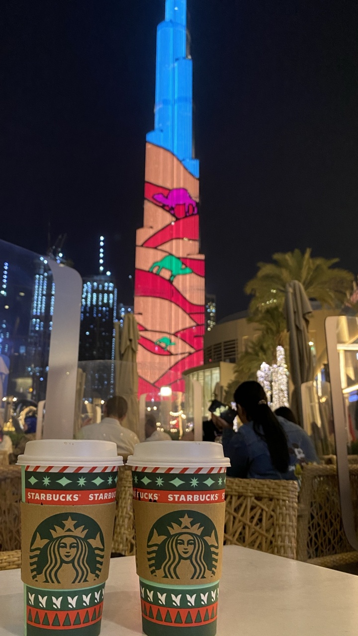 Обои Дубай, Бурдж Халифа, старбакс, новый логотип starbucks 2011, ночь в разрешении 720x1280