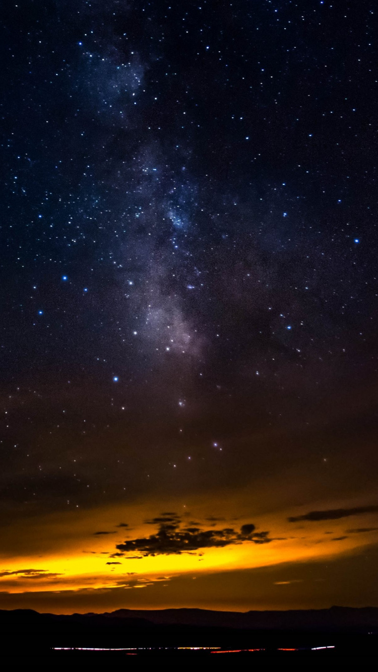 Обои горизонт, ночь, атмосфера, звезда, астрономический объект в разрешении 750x1334