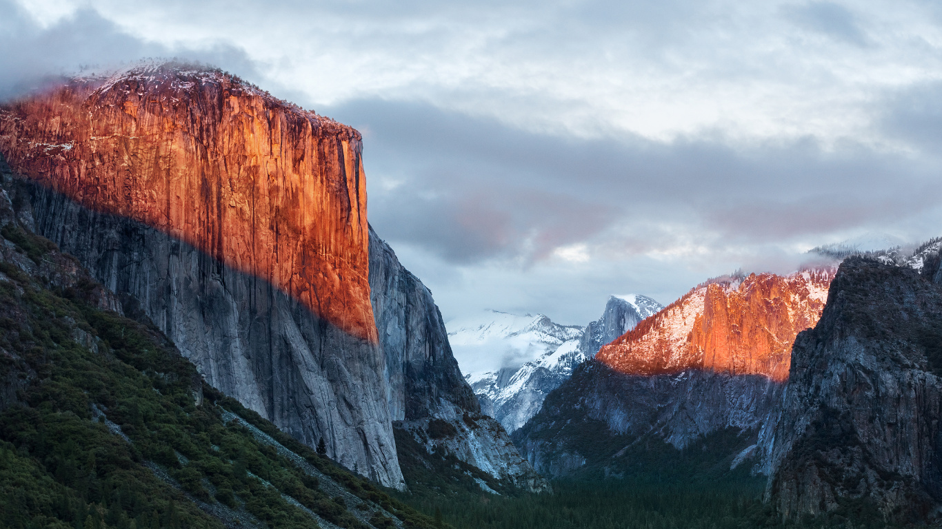 Обои OS X El Capitan, Операционная система, горный рельеф, гора, природный ландшафт в разрешении 1366x768