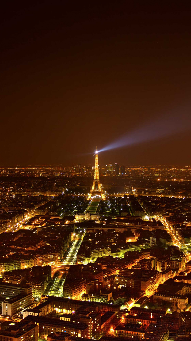 Обои Париж, Эйфелева башня, городской пейзаж, городской район, ночь в разрешении 750x1334