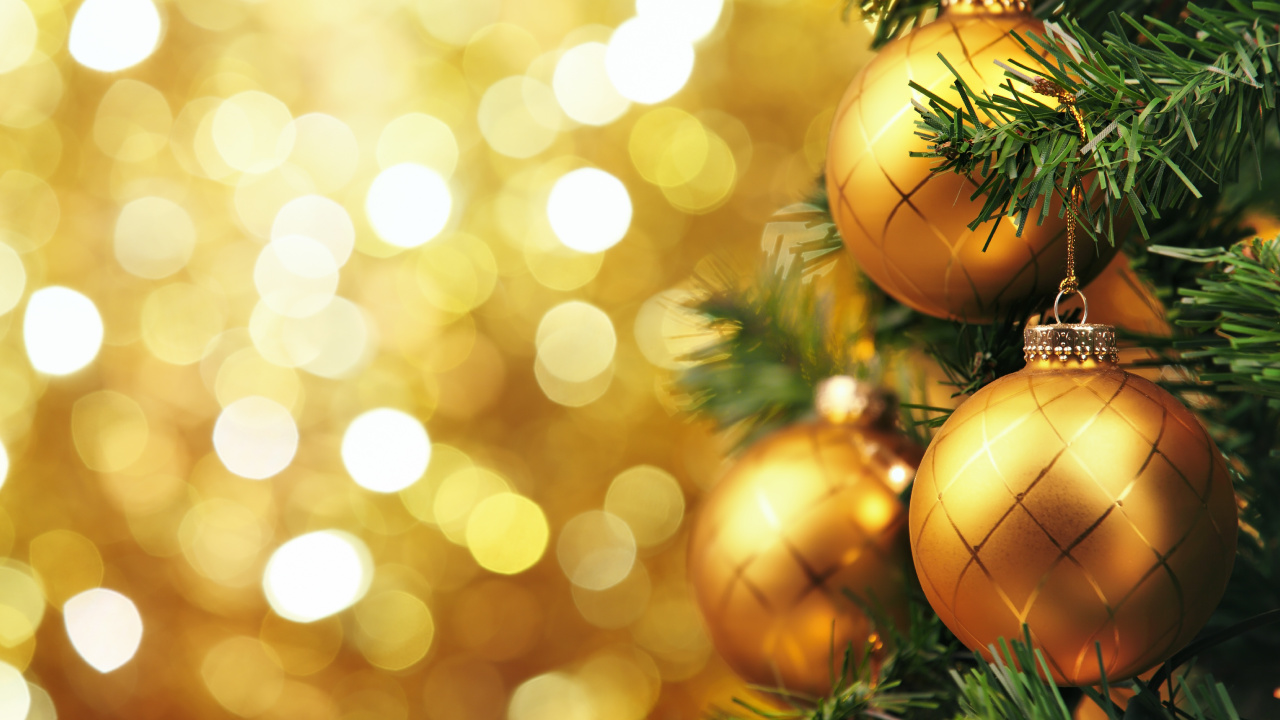 Обои Рождественский день, рождественский орнамент, елка, праздник, Рождественские украшения в разрешении 1280x720