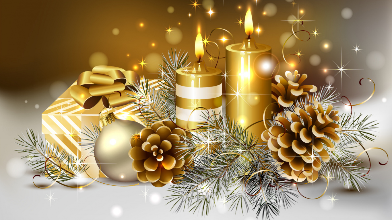 Обои Рождественский день, Рождественские украшения, Рождество, рождественский орнамент, пихта в разрешении 1366x768