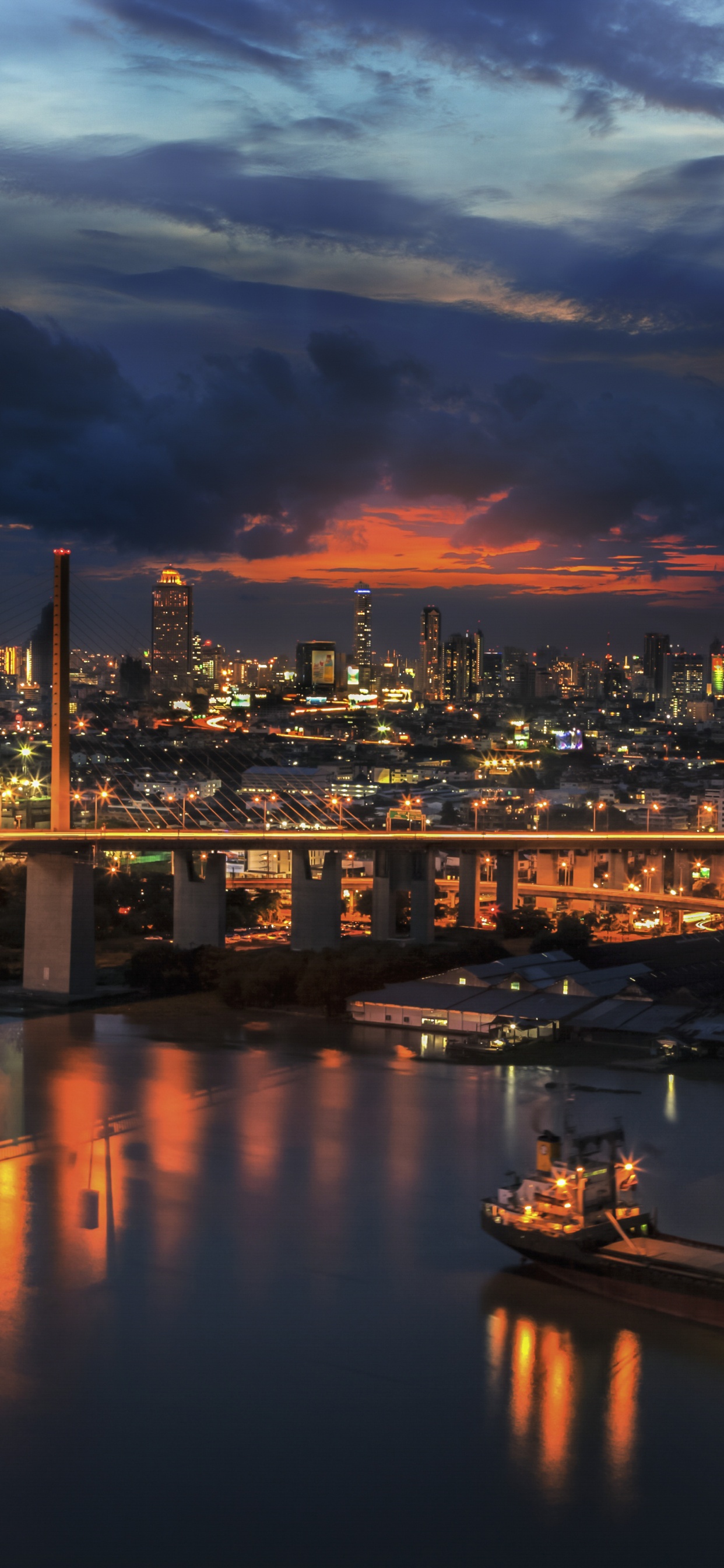 Обои Бангкок, городской пейзаж, отражение, город, сумрак в разрешении 1242x2688