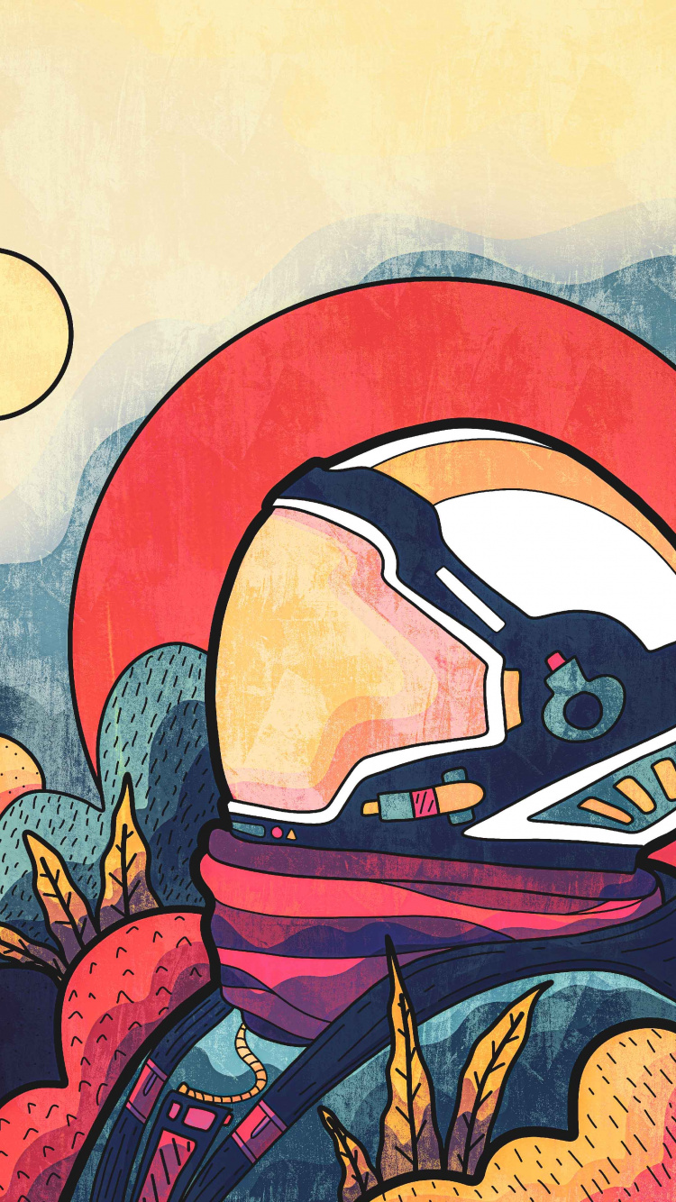 Обои космическое пространство, астронавт, космос, живопись, арт в разрешении 750x1334