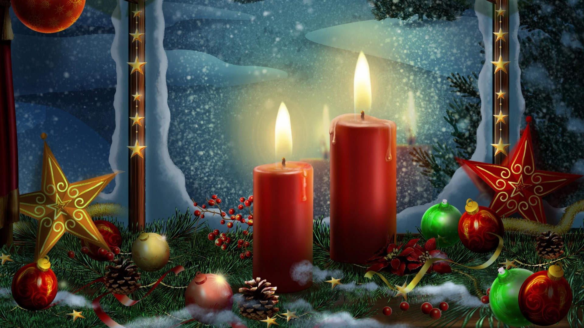 Обои свеча, Рождество, Рождественские украшения, событие, колокольчик в разрешении 1920x1080