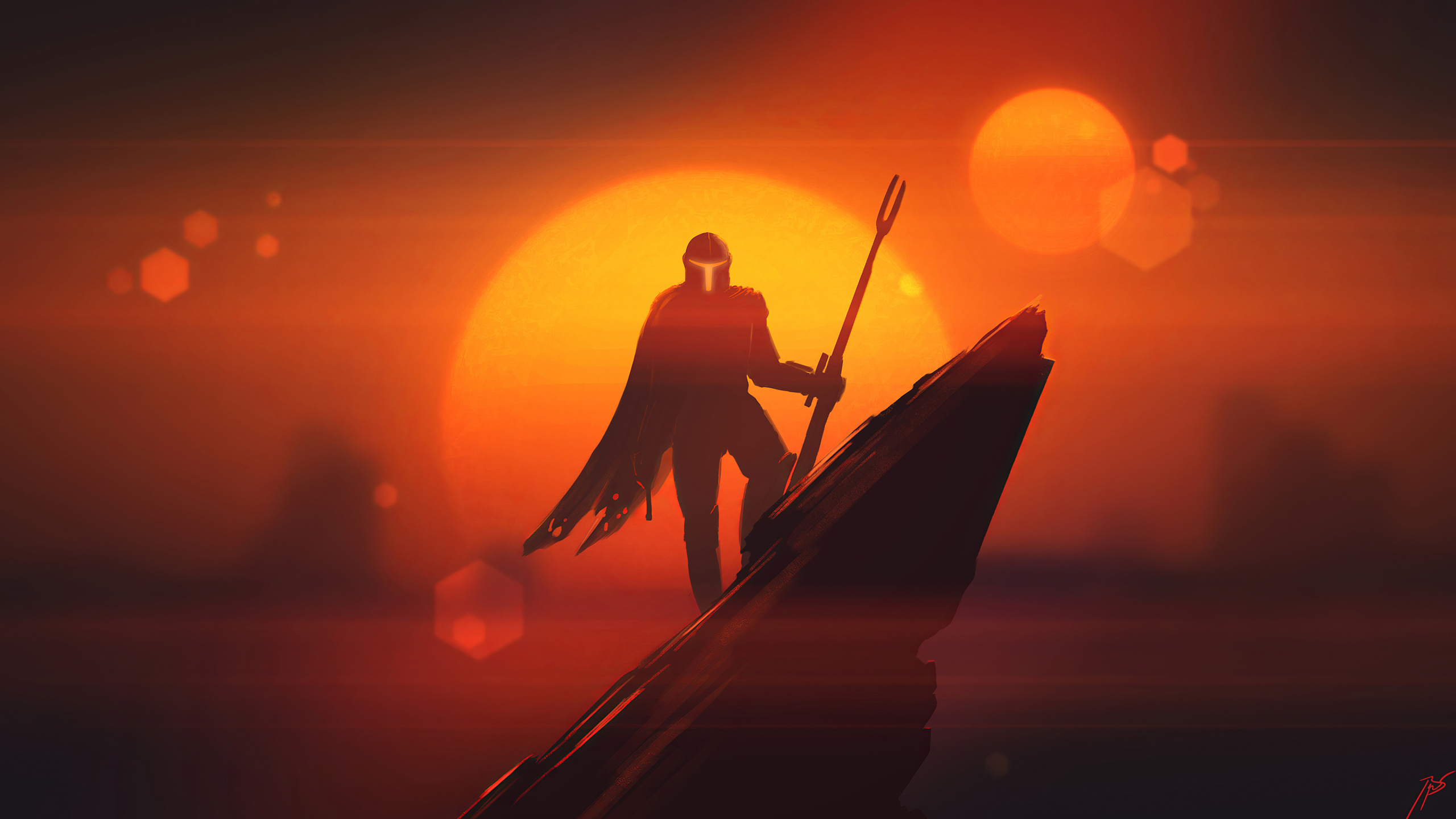 Обои звездные войны, иллюстрация, силуэт, восход солнца, арт в разрешении 2560x1440