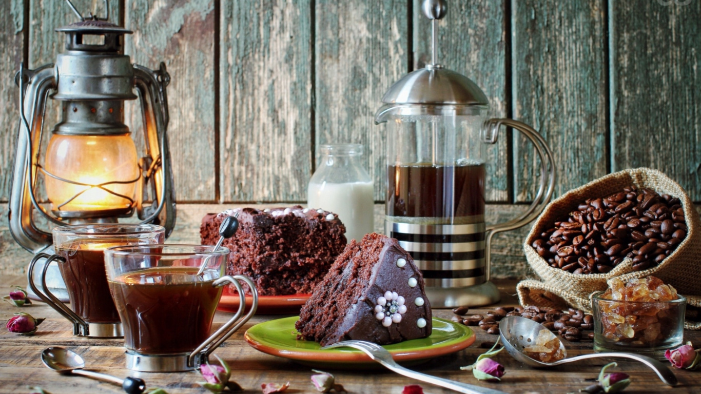 Обои кофейное зерно, пища, натюрморт, шоколад, арабика в разрешении 1366x768