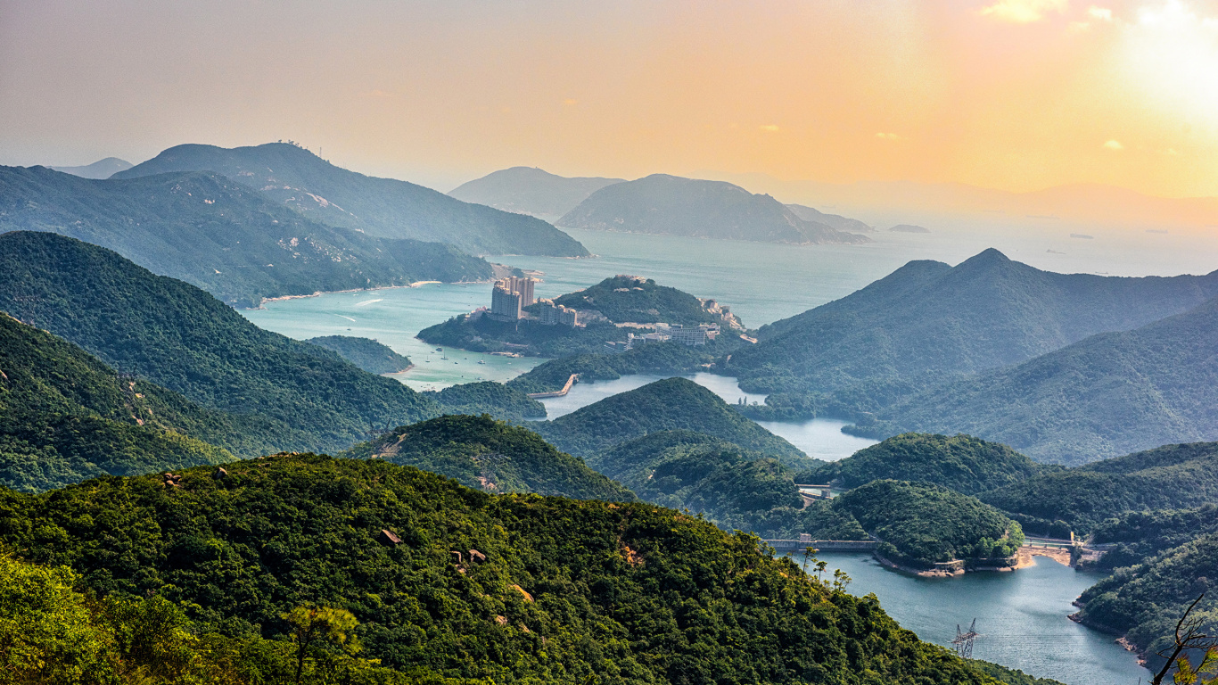 Обои Гонконг, горный рельеф, гора, природа, нагорье в разрешении 1366x768