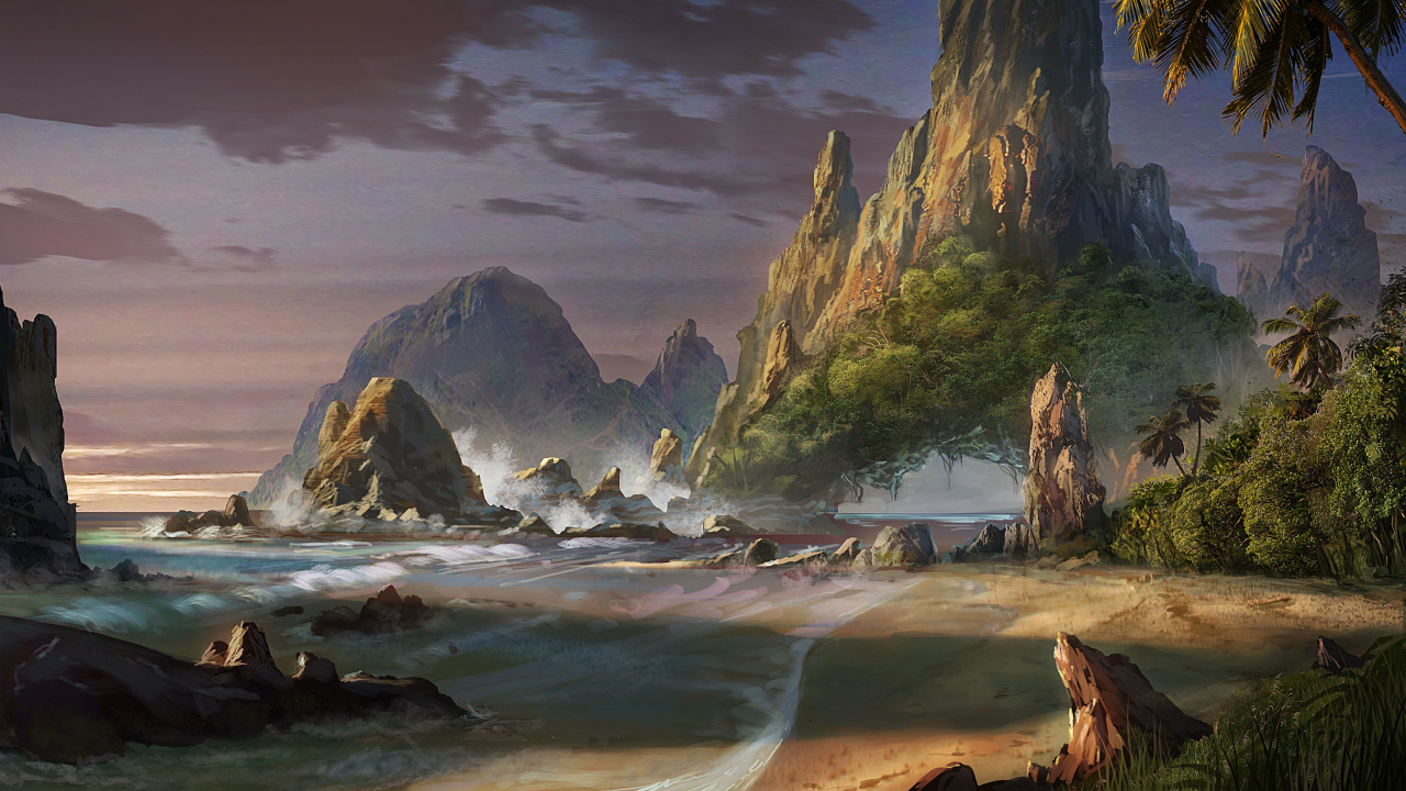 Обои пейзажная живопись, живопись, арт, пейзаж, фэнтези в разрешении 1280x720