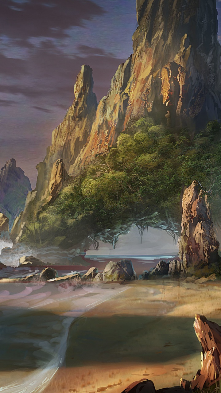 Обои пейзажная живопись, живопись, арт, пейзаж, фэнтези в разрешении 720x1280