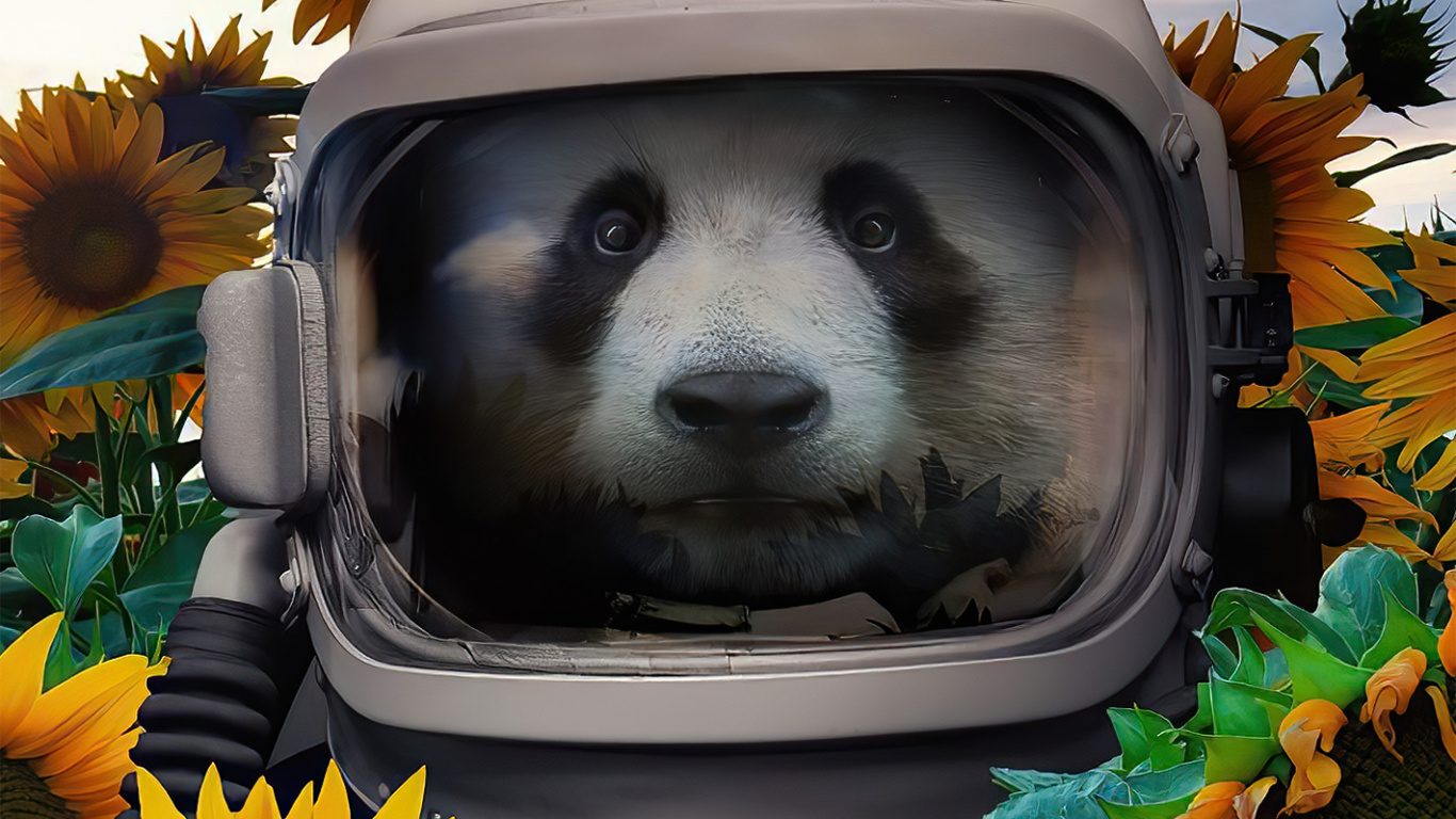 Обои гигантская панда, цветок, облако, датский дог, желтый в разрешении 1366x768