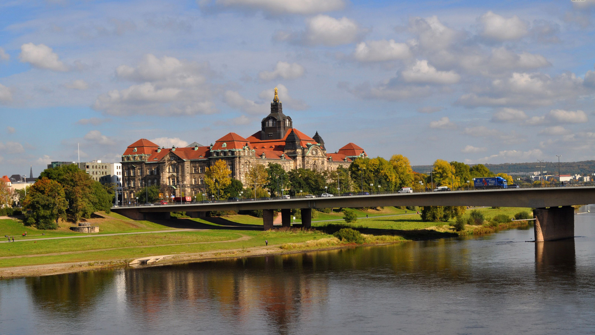 Обои Дрезденский фарфор, реки, отражение, мост, Банк в разрешении 1920x1080