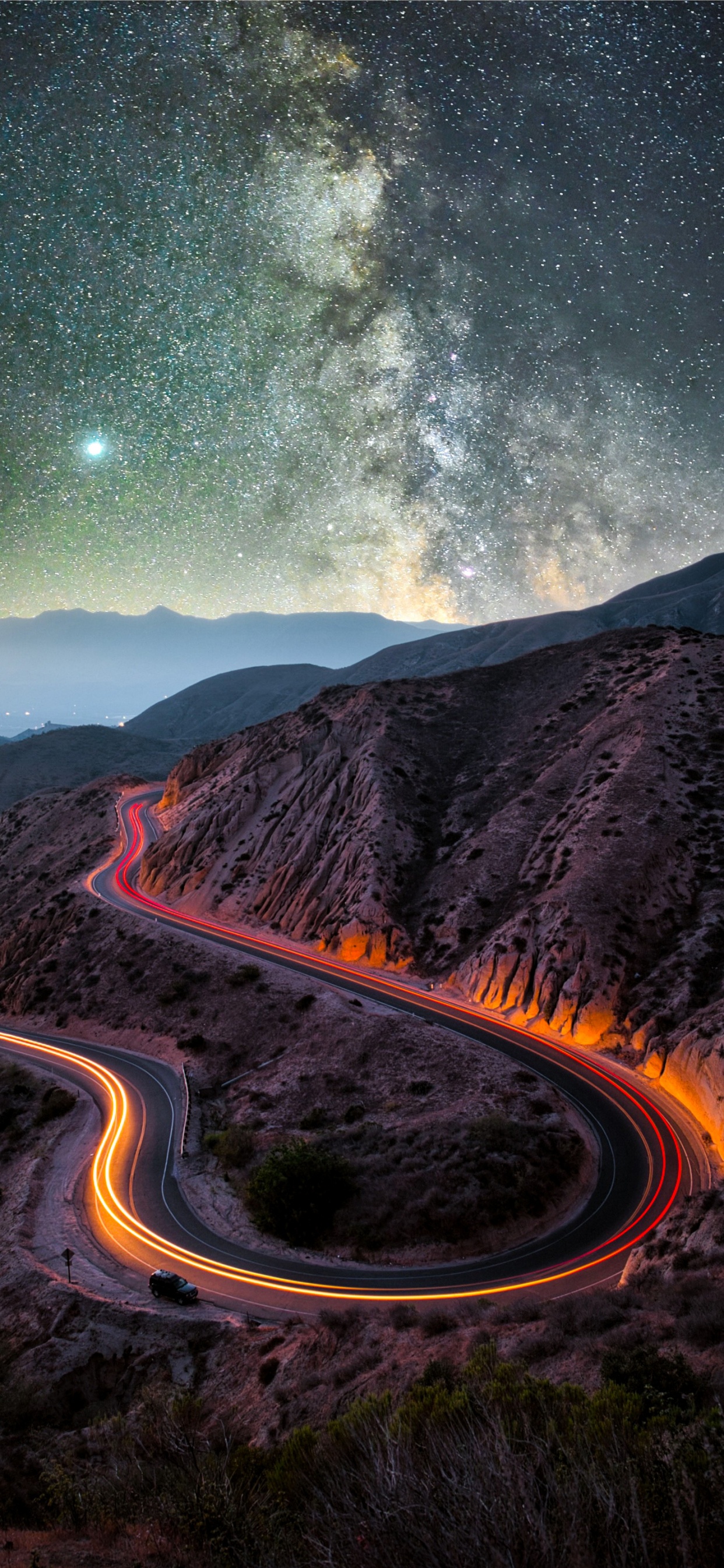 Обои Млечный Путь, постер, атмосфера, гора, свет в разрешении 1242x2688