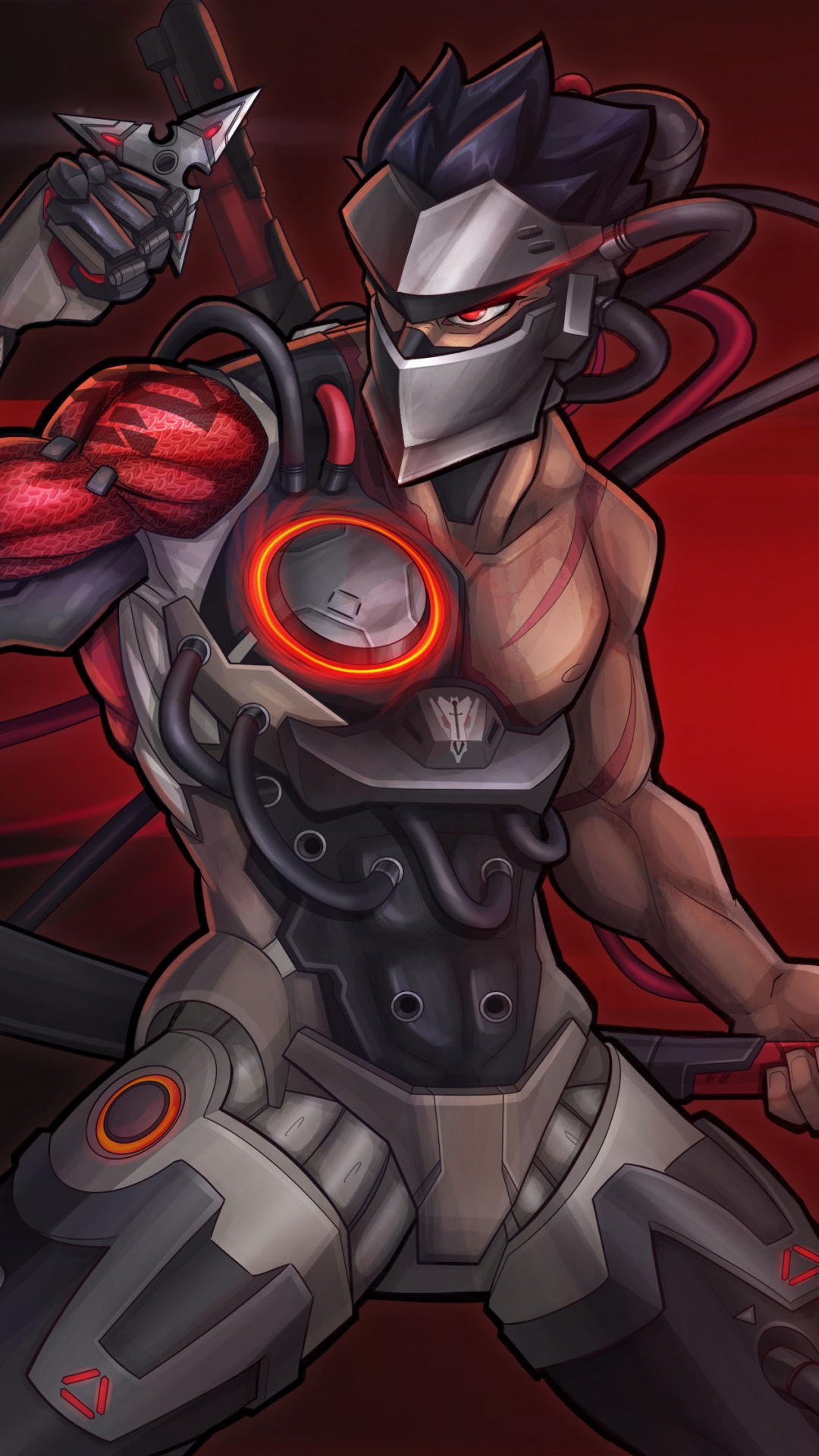 Обои Overwatch, Гэндзи, Ханзо, демон, иллюстрация в разрешении 1080x1920