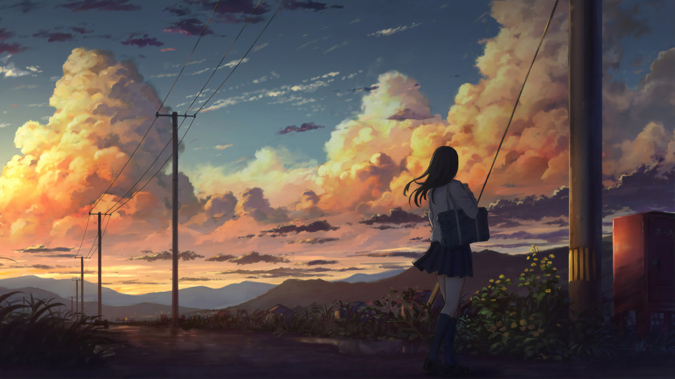 Обои театральные декорации, аниме, пейзаж, живопись, арт в разрешении 1366x768