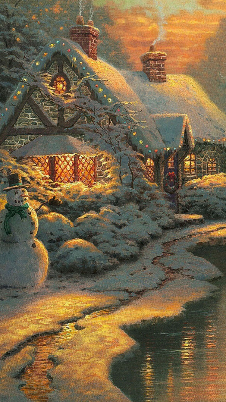 Обои живопись, арт, Рождественский день, природа, природный ландшафт в разрешении 750x1334