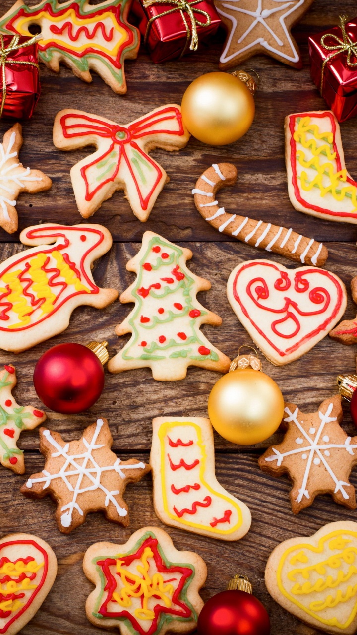 Обои Рождественский день, рождественское печенье, рождественский орнамент, Рождественские украшения, пища в разрешении 720x1280
