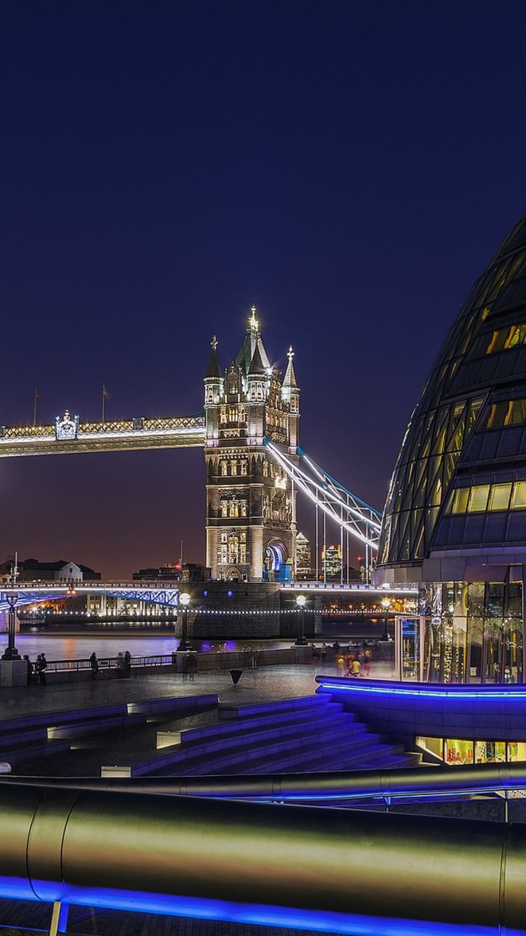 Обои тауэрский мост, река темза, мост, ориентир, ночь в разрешении 1080x1920