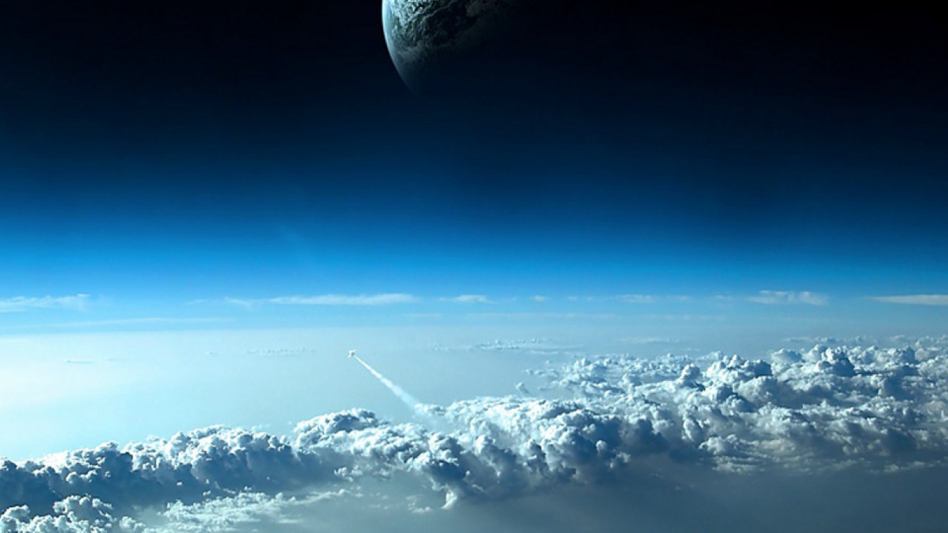 Обои атмосфера, космическое пространство, дневное время, земля, космос в разрешении 1366x768