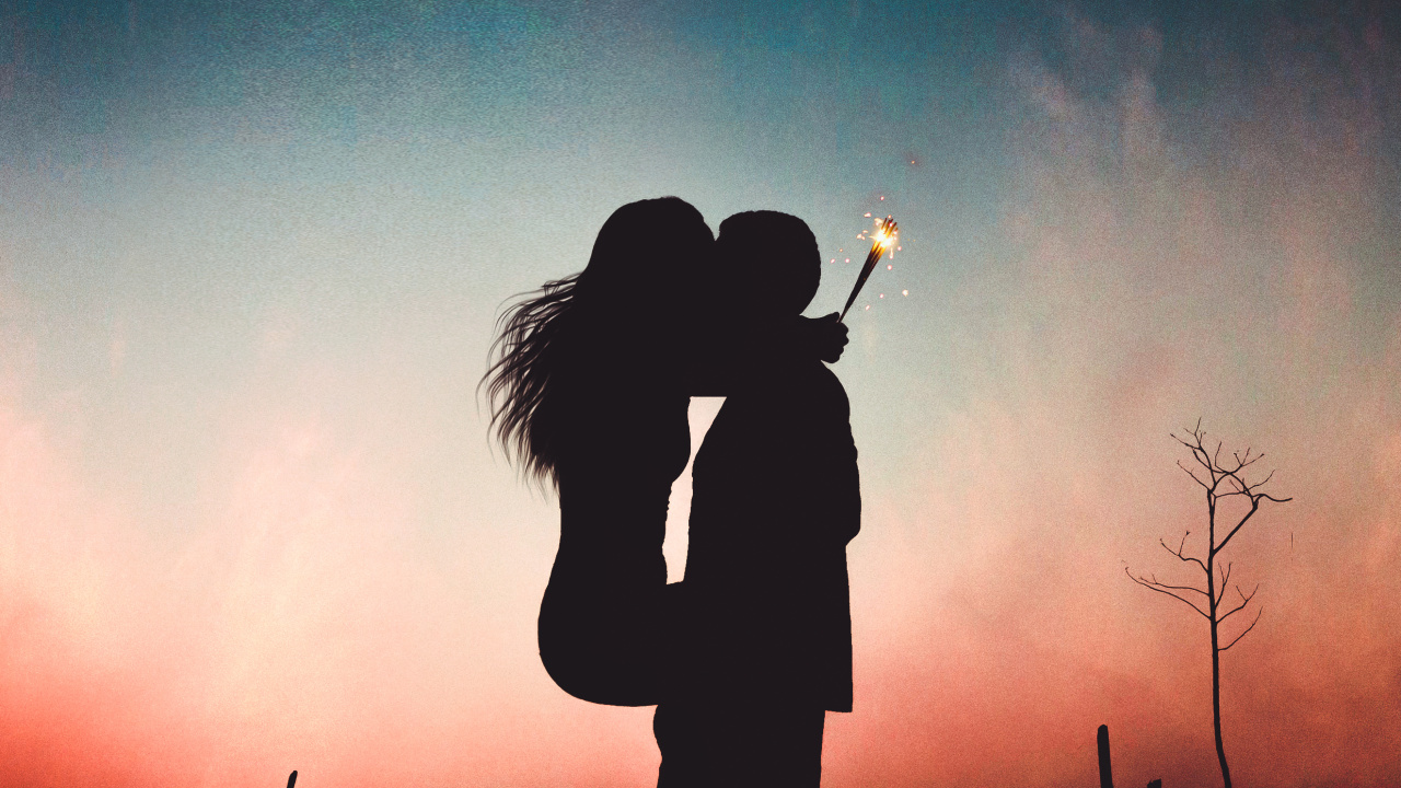 Обои поцелуй, роман, облако, дерево, любовь в разрешении 1280x720