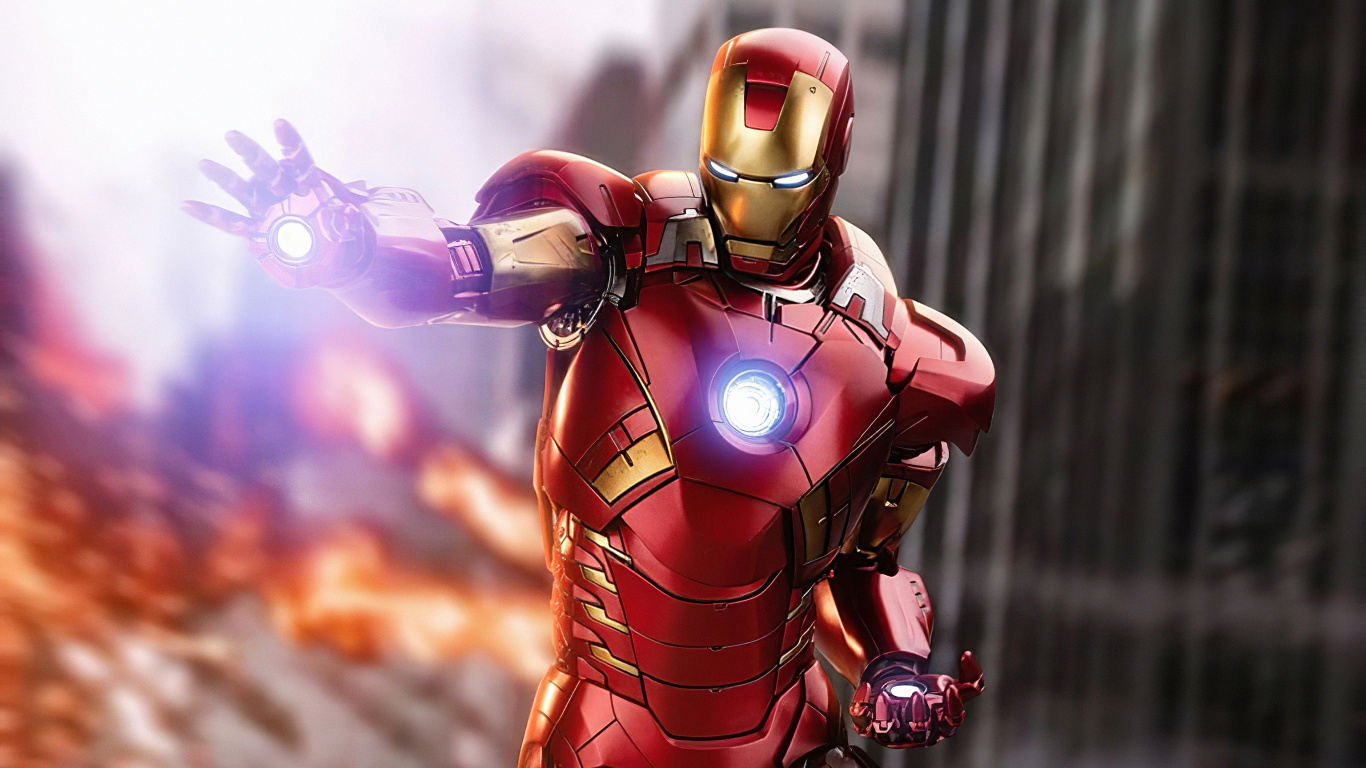 Обои Железный человек, супергерой, мстители, фигурка, броня в разрешении 1366x768