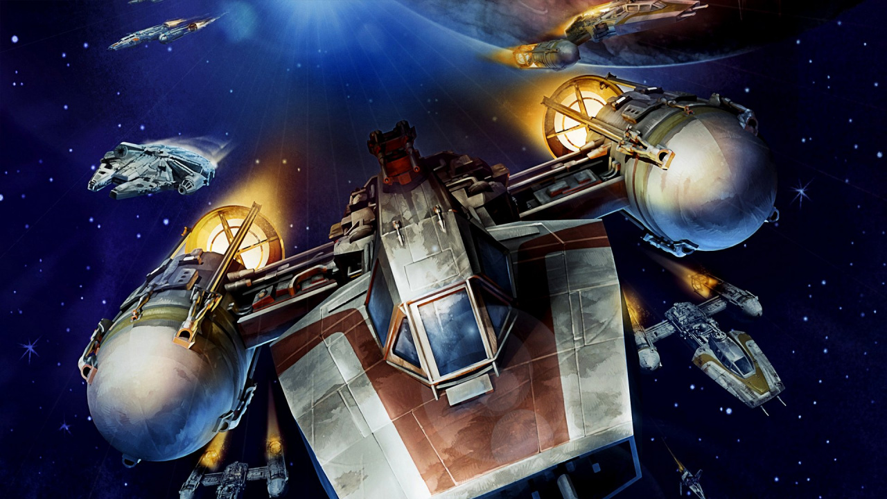 Обои Y-крыл, звездные войны, произведение искусства, космическое пространство, космическая станция в разрешении 1280x720