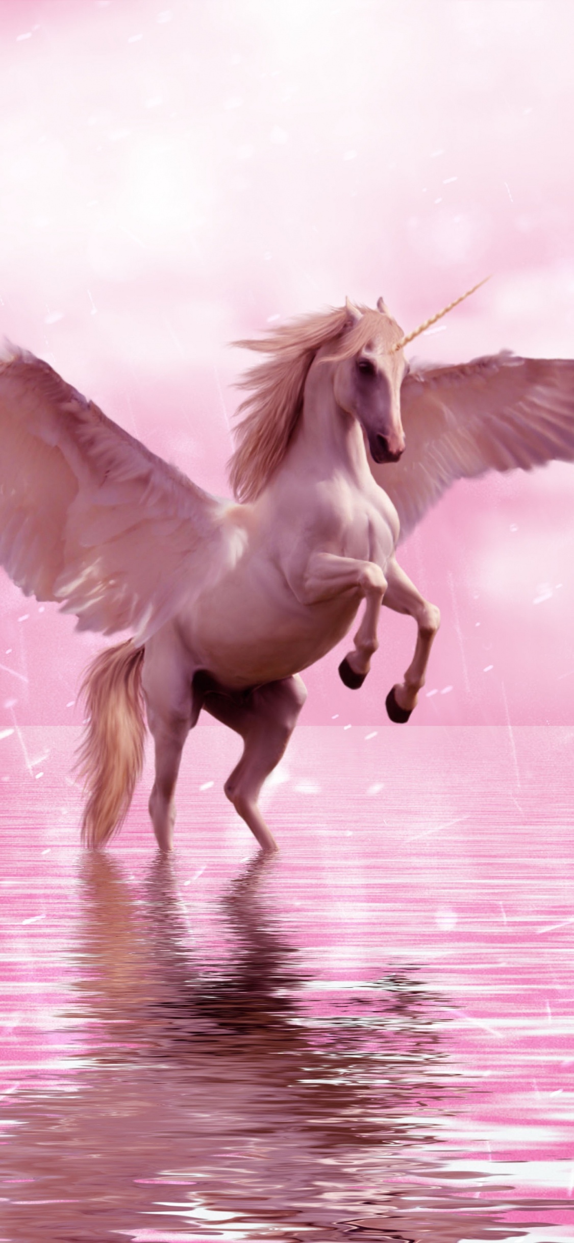 Обои единорог, Пегас, конь, крыло, розовый в разрешении 1125x2436