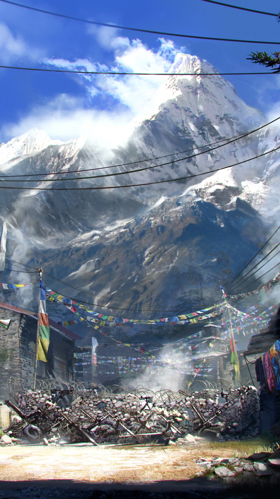 Обои far cry 4, концепт арт, ubisoft, гора, дерево в разрешении 1080x1920