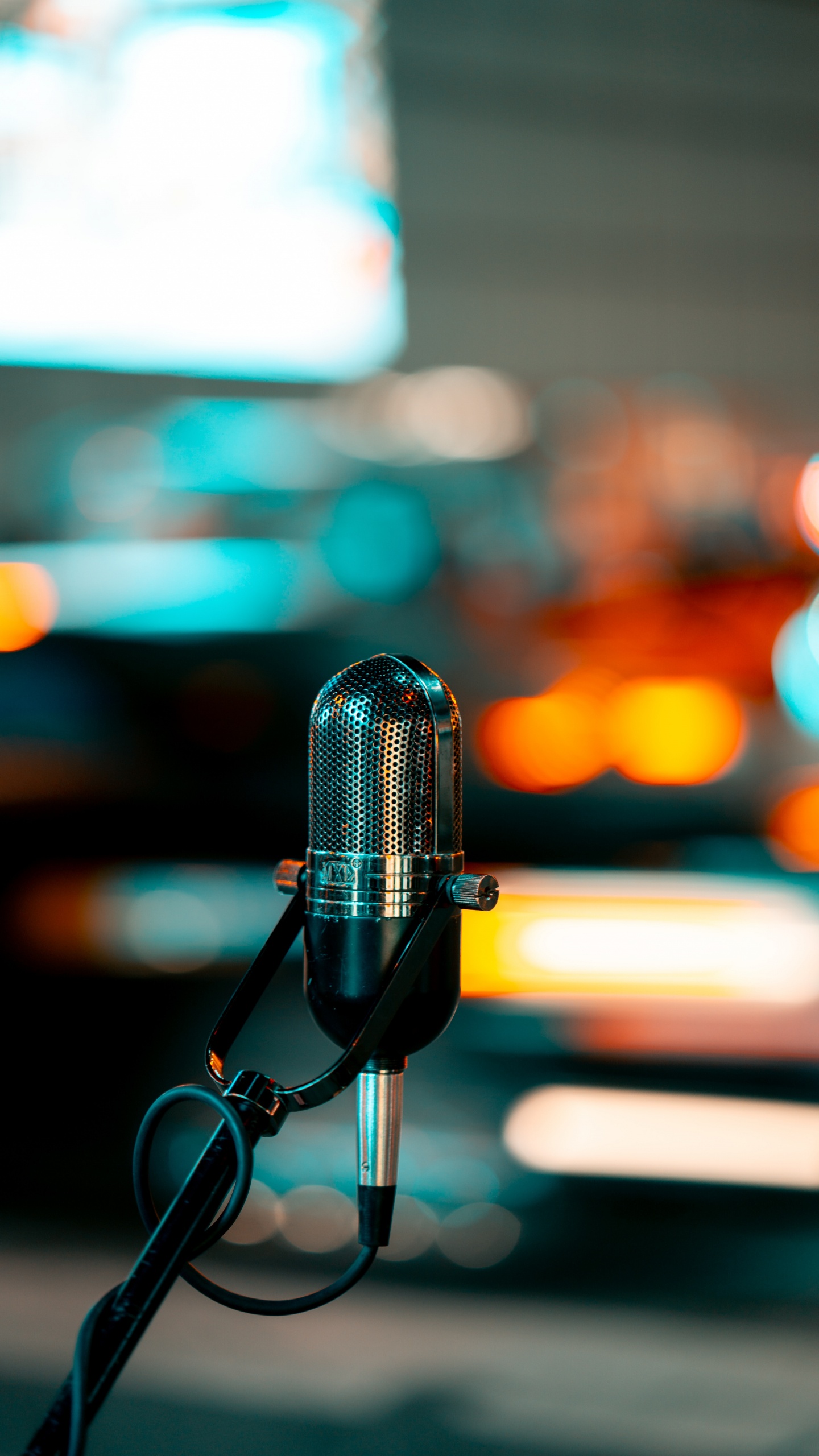 Обои микрофон, студия звукозаписи, синий, звуковое оборудование, зеленый в разрешении 1440x2560