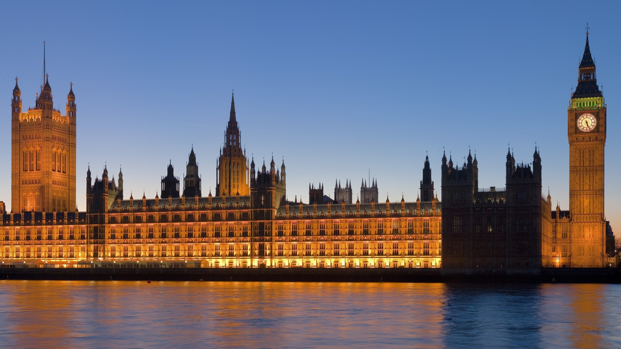 Обои ориентир, отражение, водный путь, парламент, средневековая архитектура в разрешении 1280x720