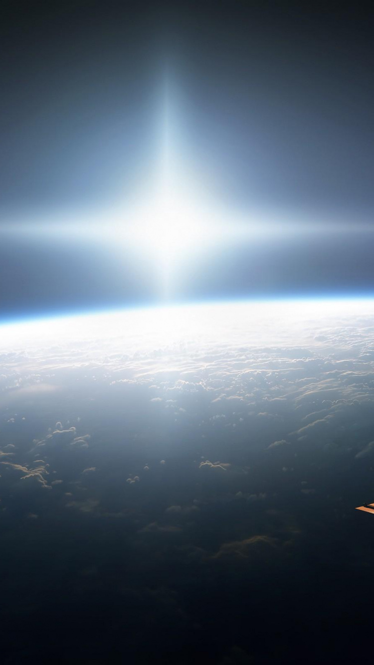 Обои атмосфера, космическое пространство, космос, горизонт, земля в разрешении 750x1334