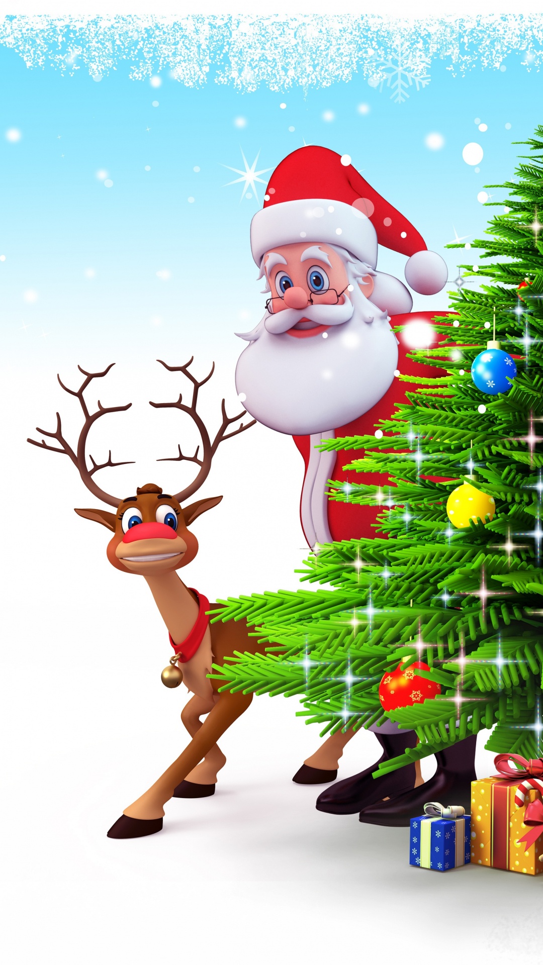 Обои Санта-Клаус, Северный олень, Рождественский день, елка, Рождественский эльф в разрешении 1080x1920