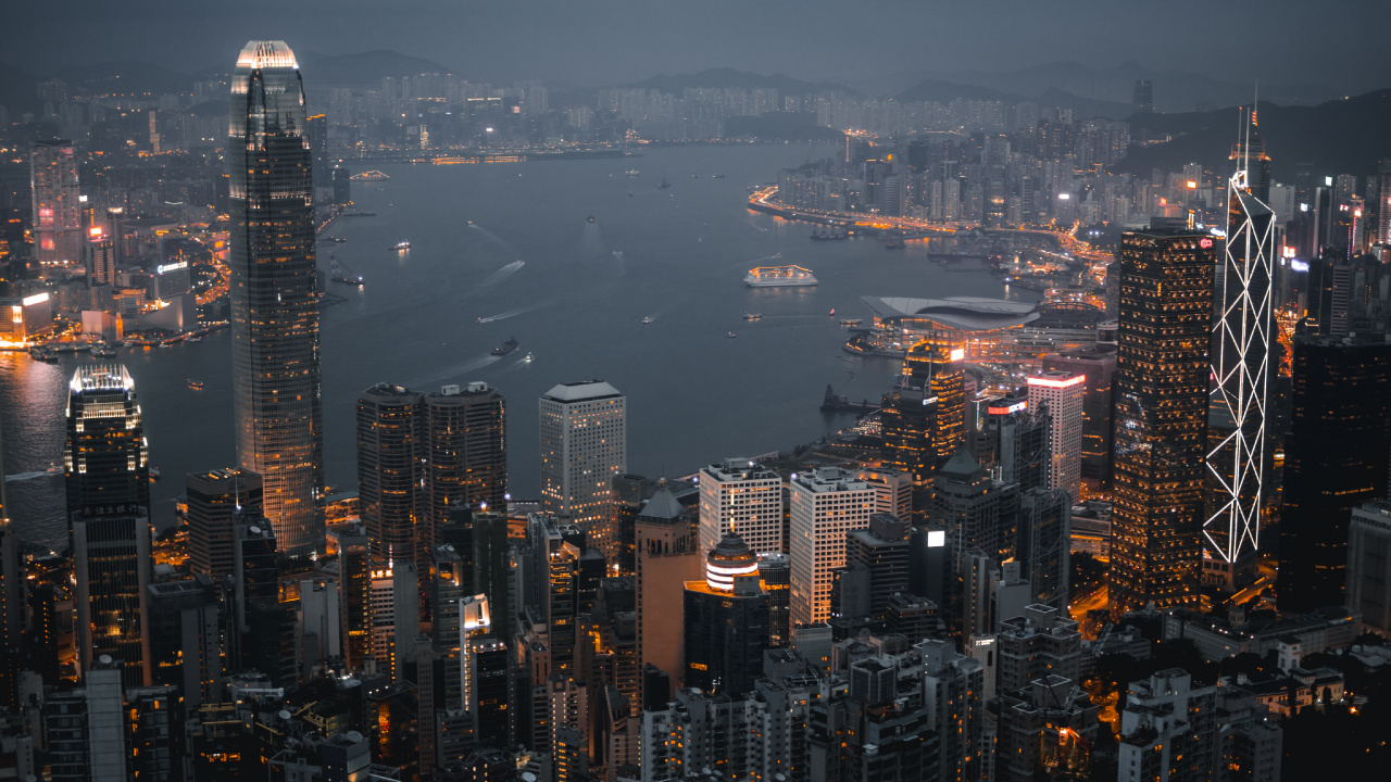 Обои Гонконг, городской пейзаж, город, метрополия, городской район в разрешении 1280x720