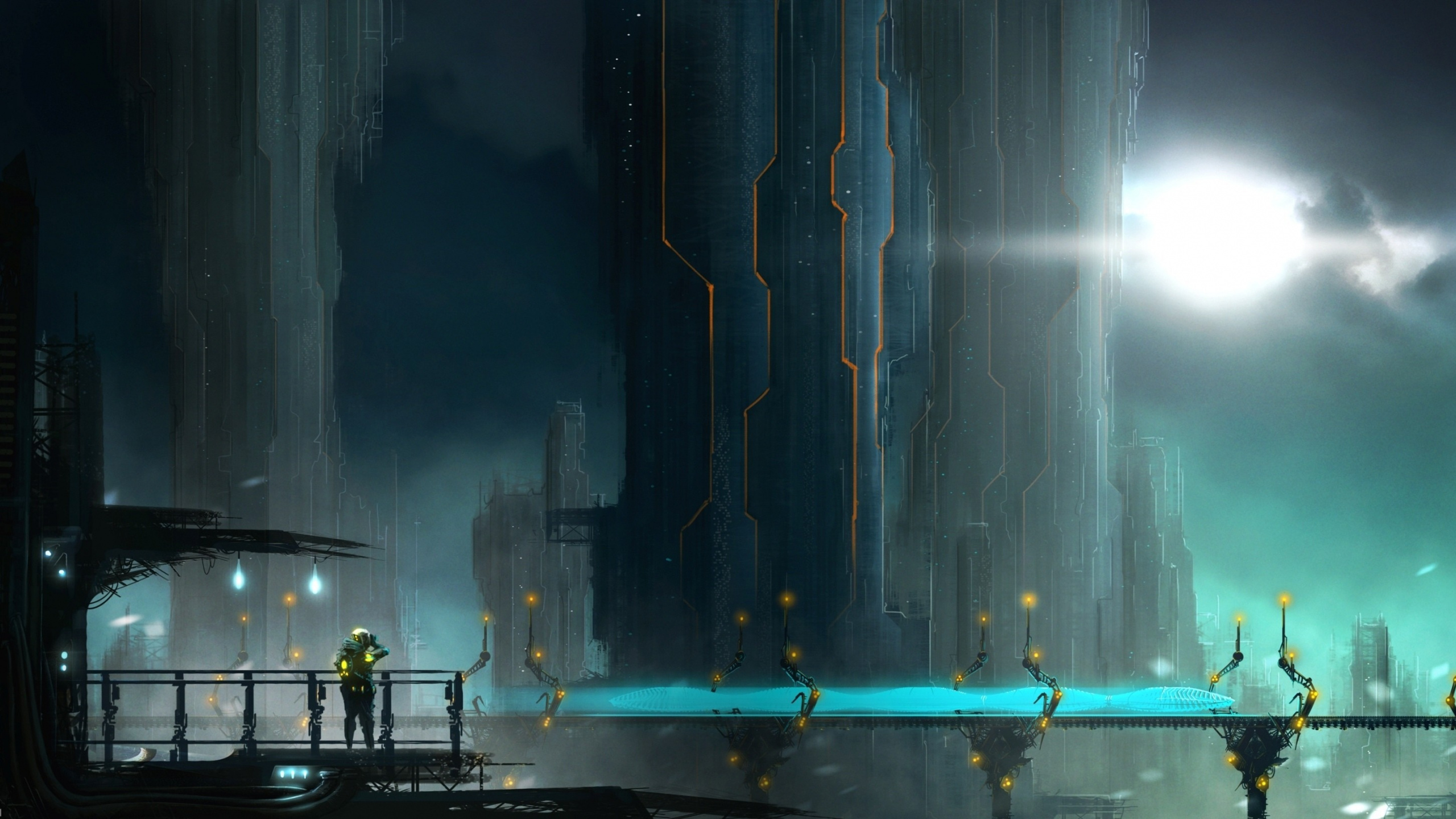 Обои Научная фантастика, арт, фэнтези, вода, темнота в разрешении 2560x1440