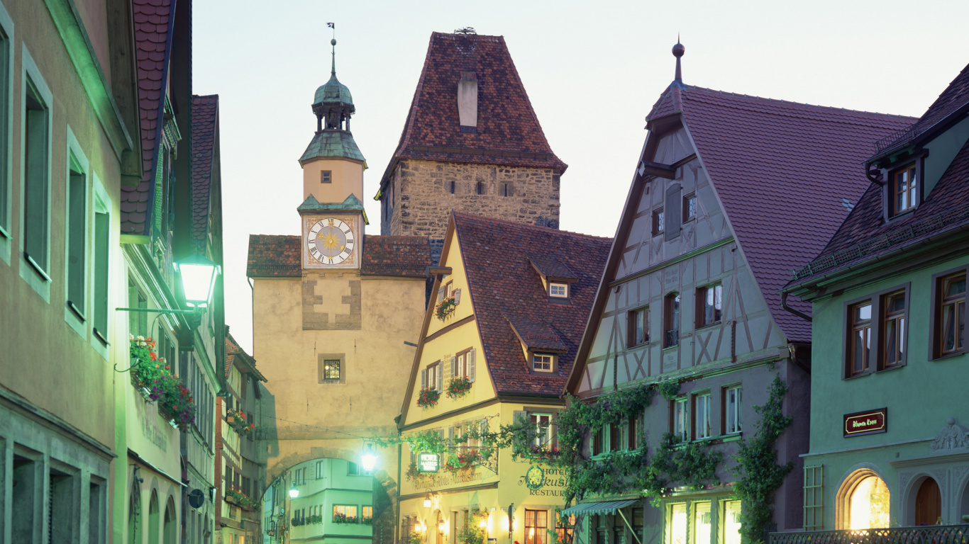 Обои городок, ориентир, здание, средневековая архитектура, город в разрешении 1366x768