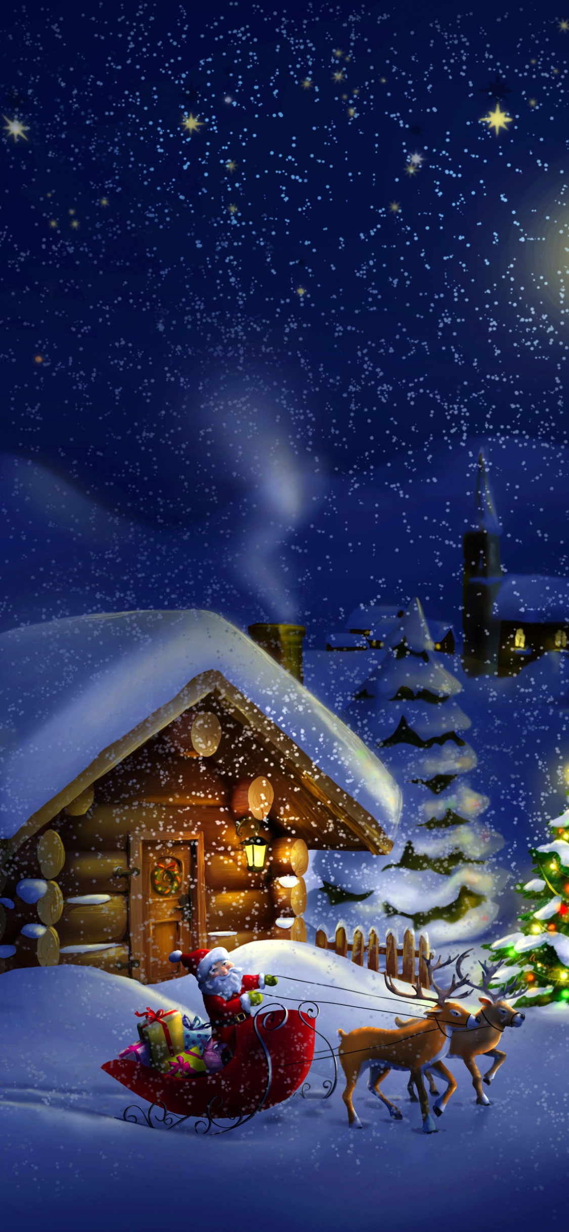 Обои Рождественский день, Санта-Клаус, праздник, зима, снег в разрешении 1125x2436