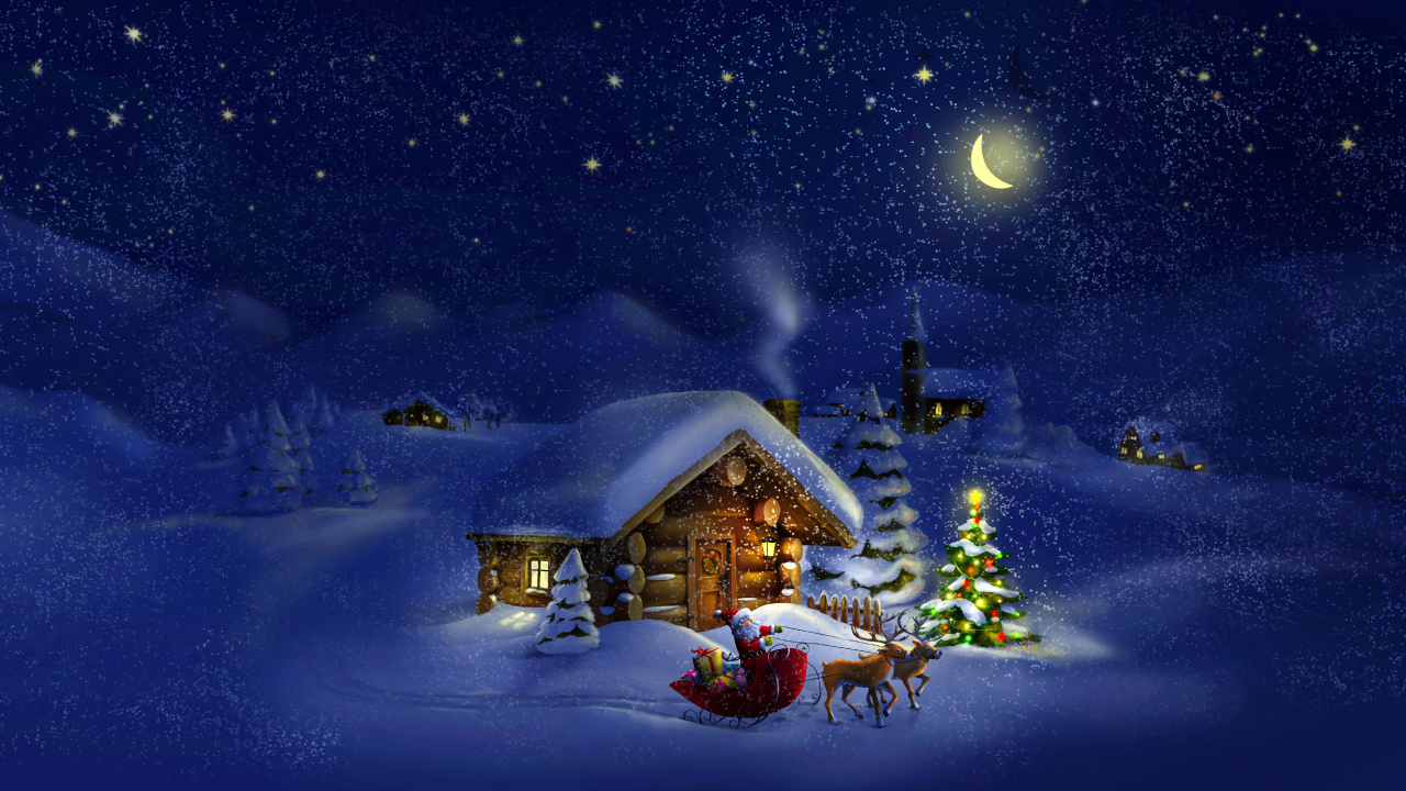 Обои Рождественский день, Санта-Клаус, праздник, зима, снег в разрешении 1280x720