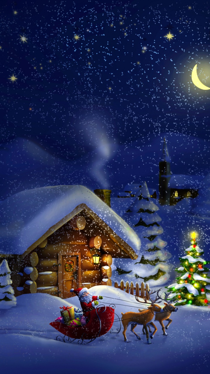 Обои Рождественский день, Санта-Клаус, праздник, зима, снег в разрешении 720x1280