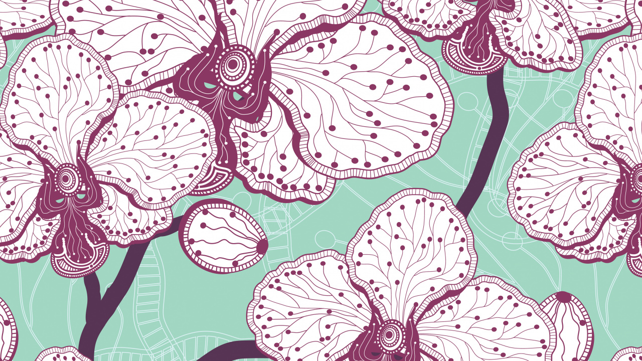 Обои цветок, рисование, векторная графика, орхидея, узор в разрешении 1280x720