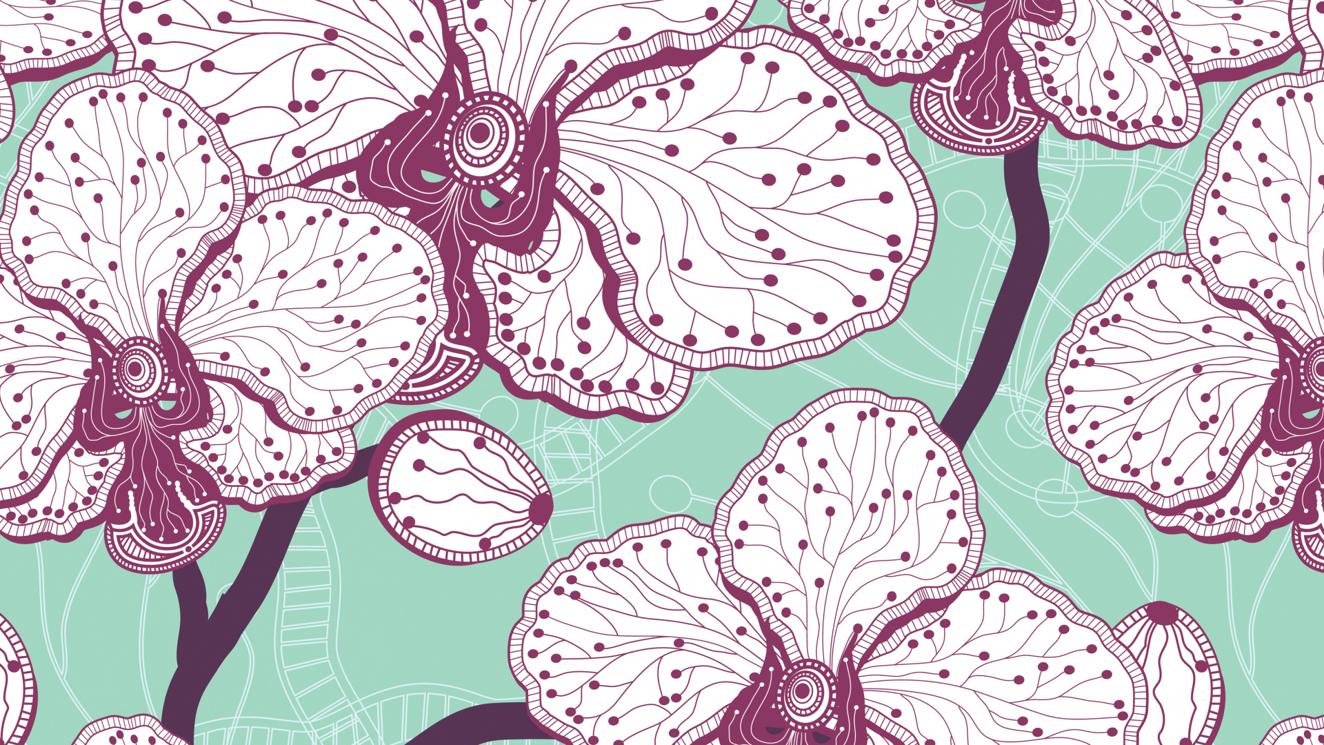 Обои цветок, рисование, векторная графика, орхидея, узор в разрешении 1920x1080