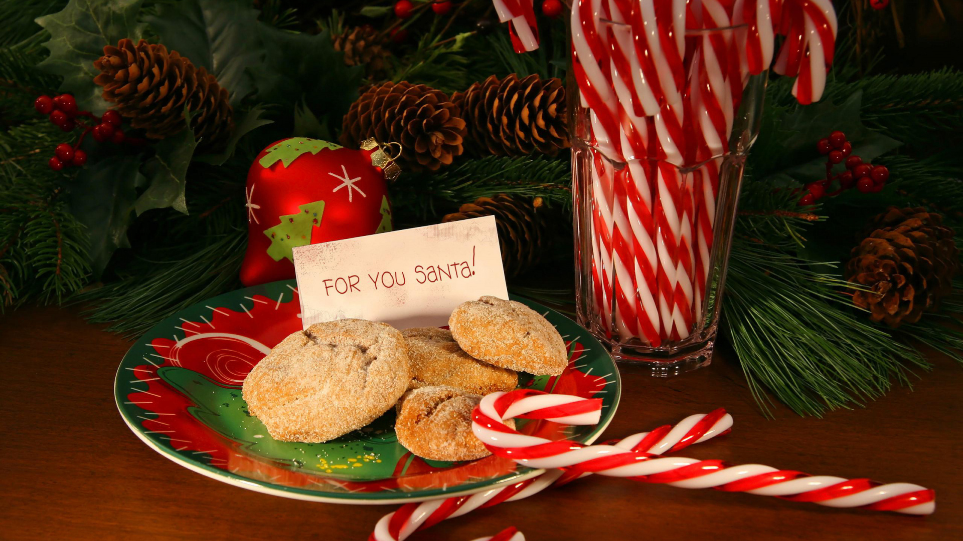 Обои рождественское печенье, Рождественский день, Санта-Клаус, пища, Рождество в разрешении 1920x1080