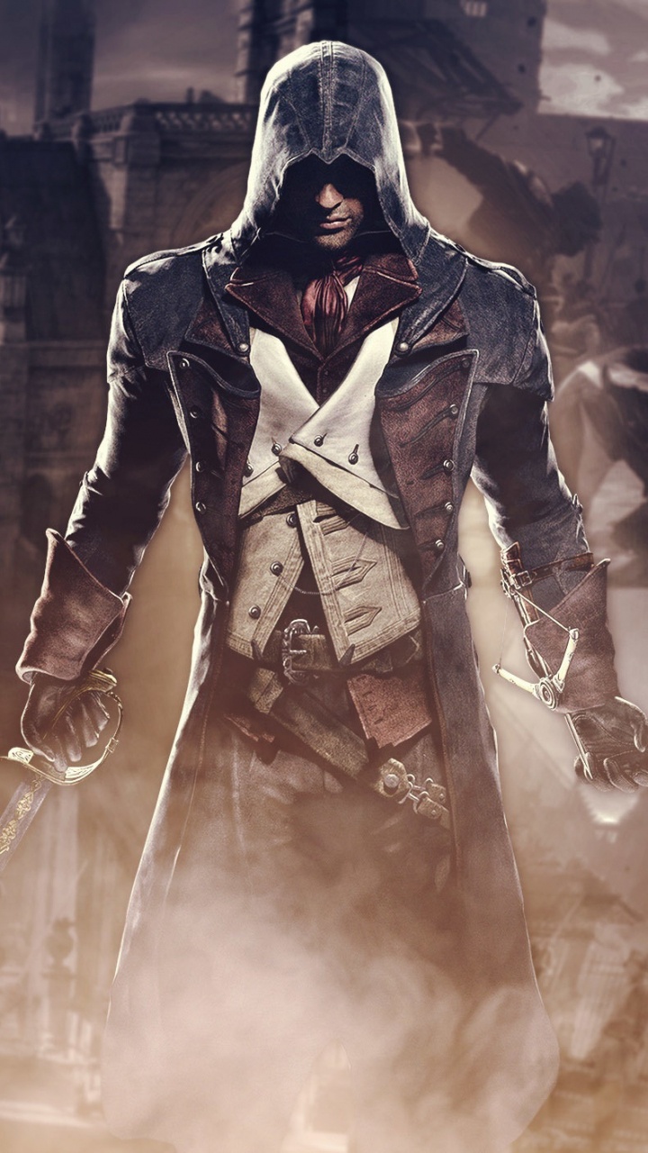 Обои assassins creed unity, Арно Дориан, дым, ubisoft, ассассинс Крид II в разрешении 720x1280