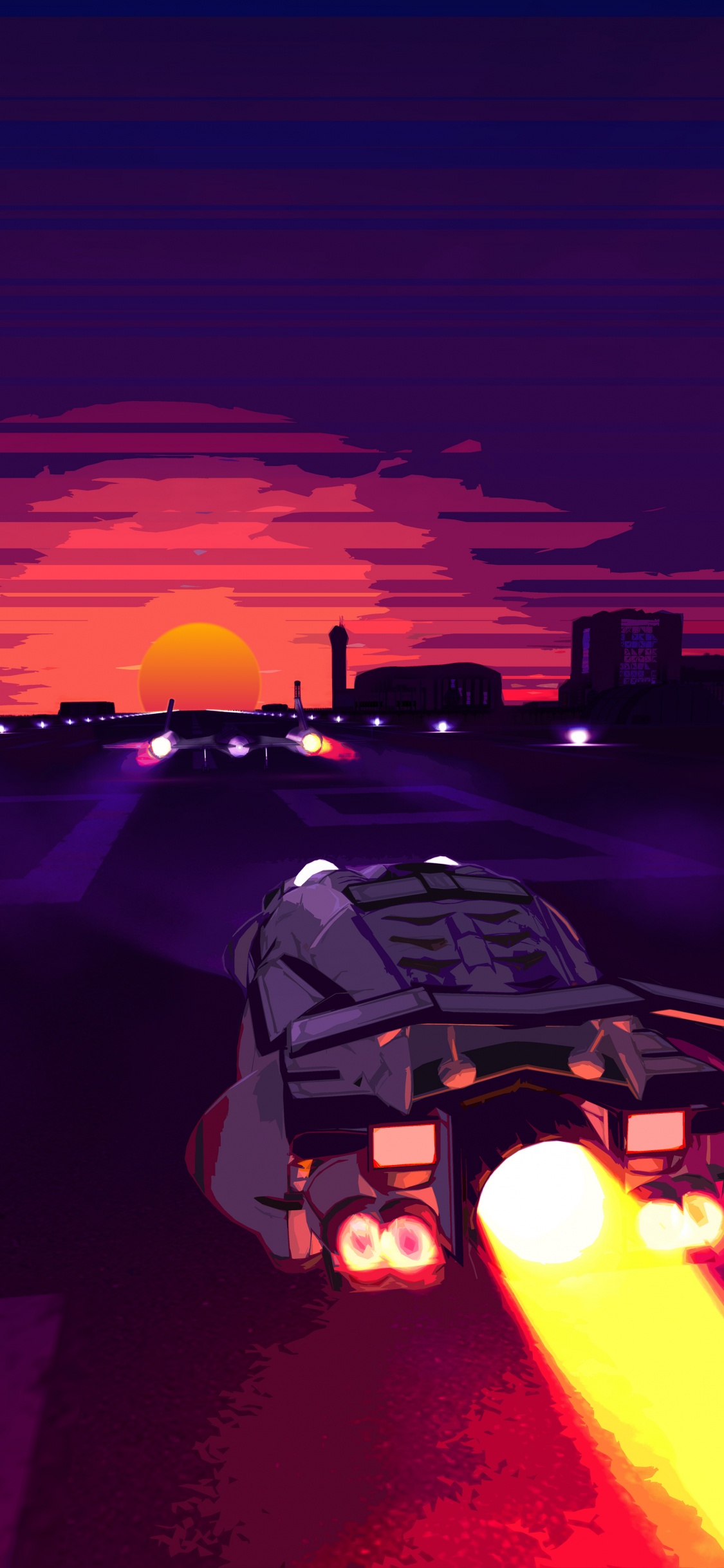 Обои Synthwave, пурпур, синий, Фиолетовый, красный цвет в разрешении 1125x2436