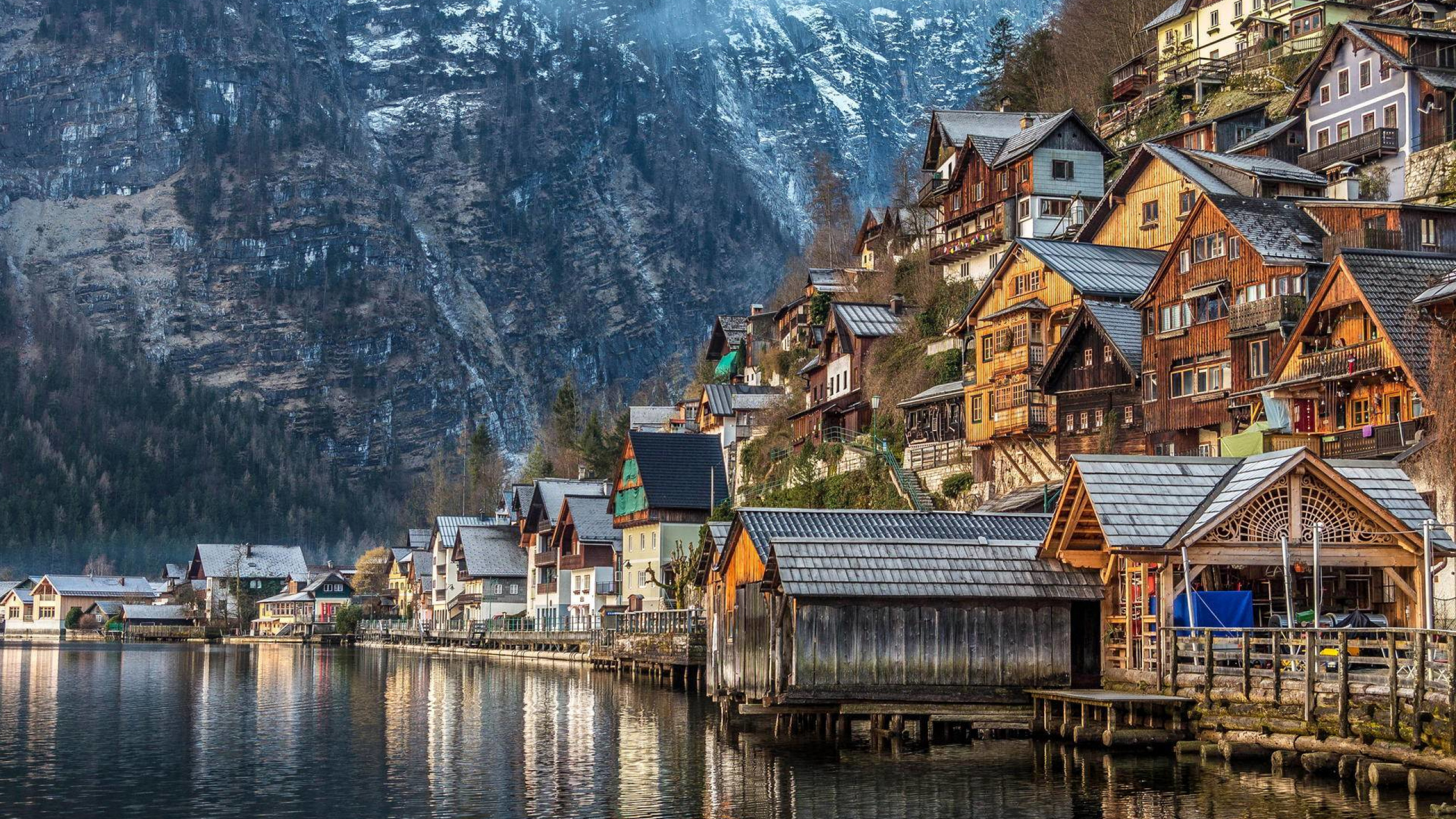 Обои гальштат, горная деревня, природа, природный ландшафт, городок в разрешении 2560x1440